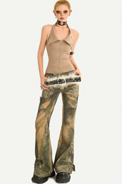 Lapel Zipper Sleeveless Vest