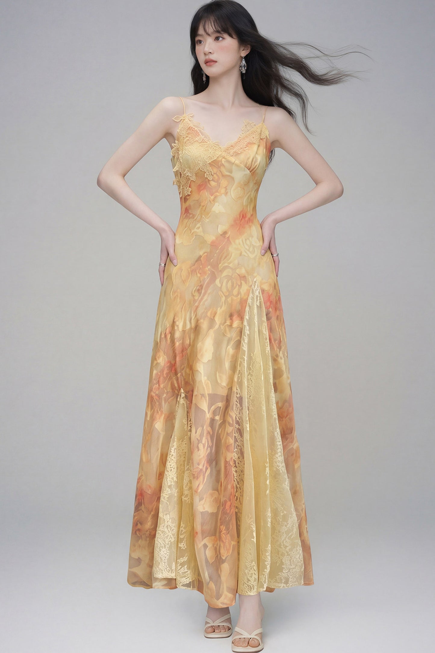 Floral Lace Spaghetti Strap Dress and Cardigan Set-Up