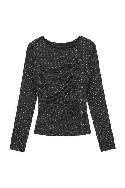Vertical Wave Button Slim-Fit T-Shirt