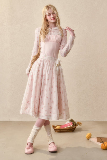 Peach Floral Satin Tencel Dress Set-Up