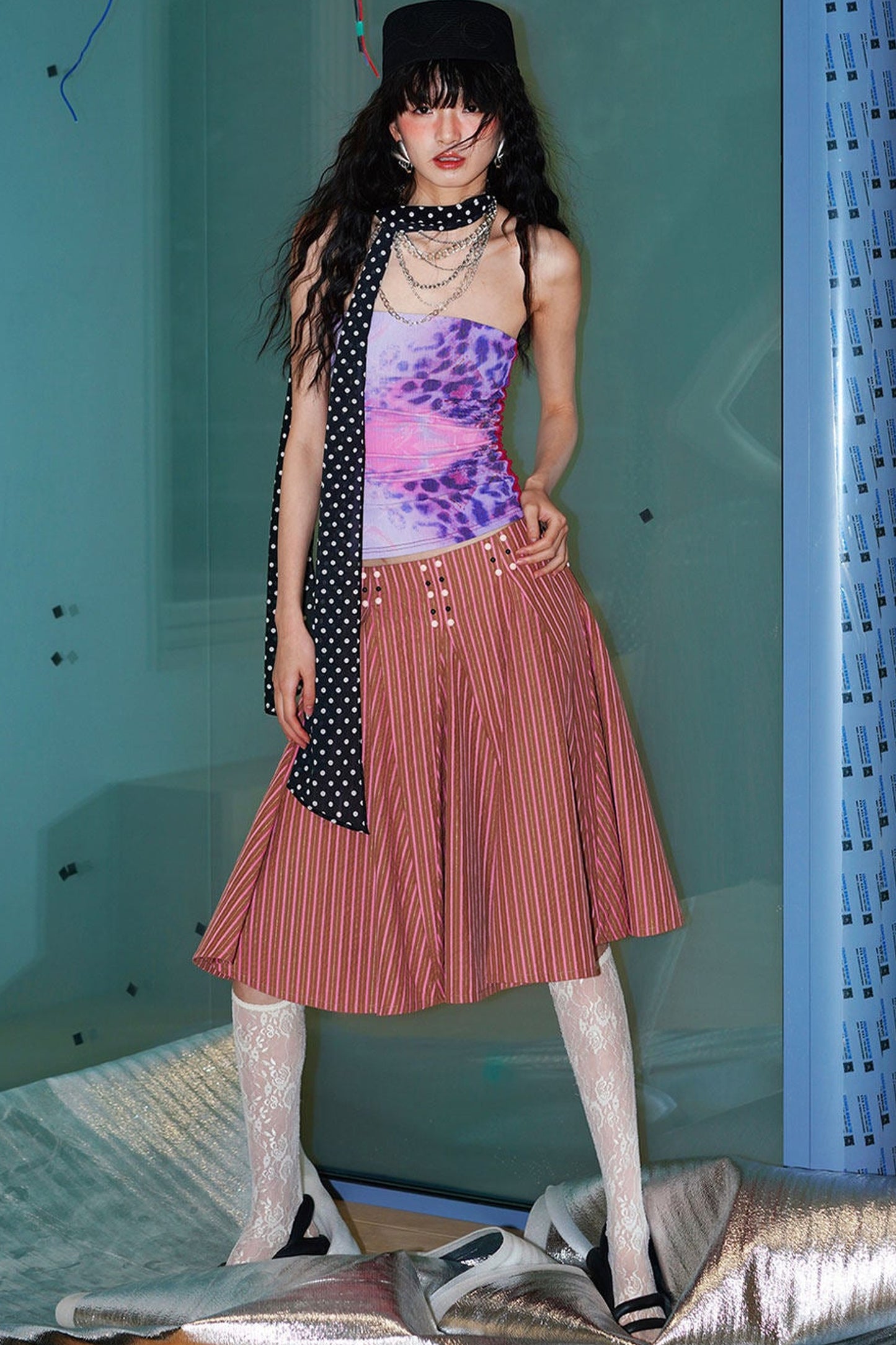 Retro Striped A-Line Skirt