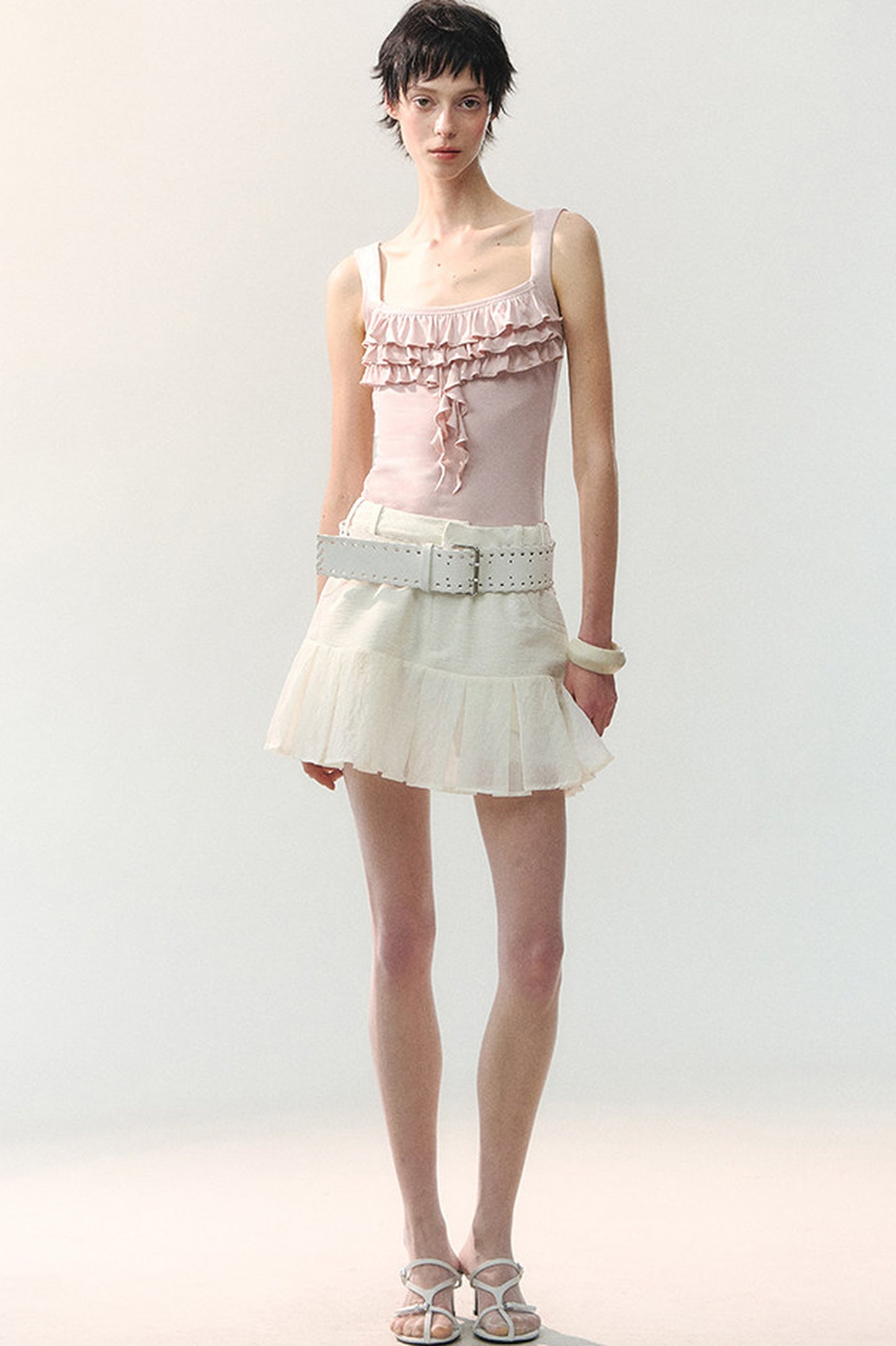 Textured Mesh Layered Mini Skirt