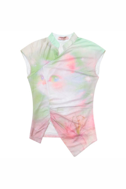 Gradient Mesh Cat Print T-Shirt