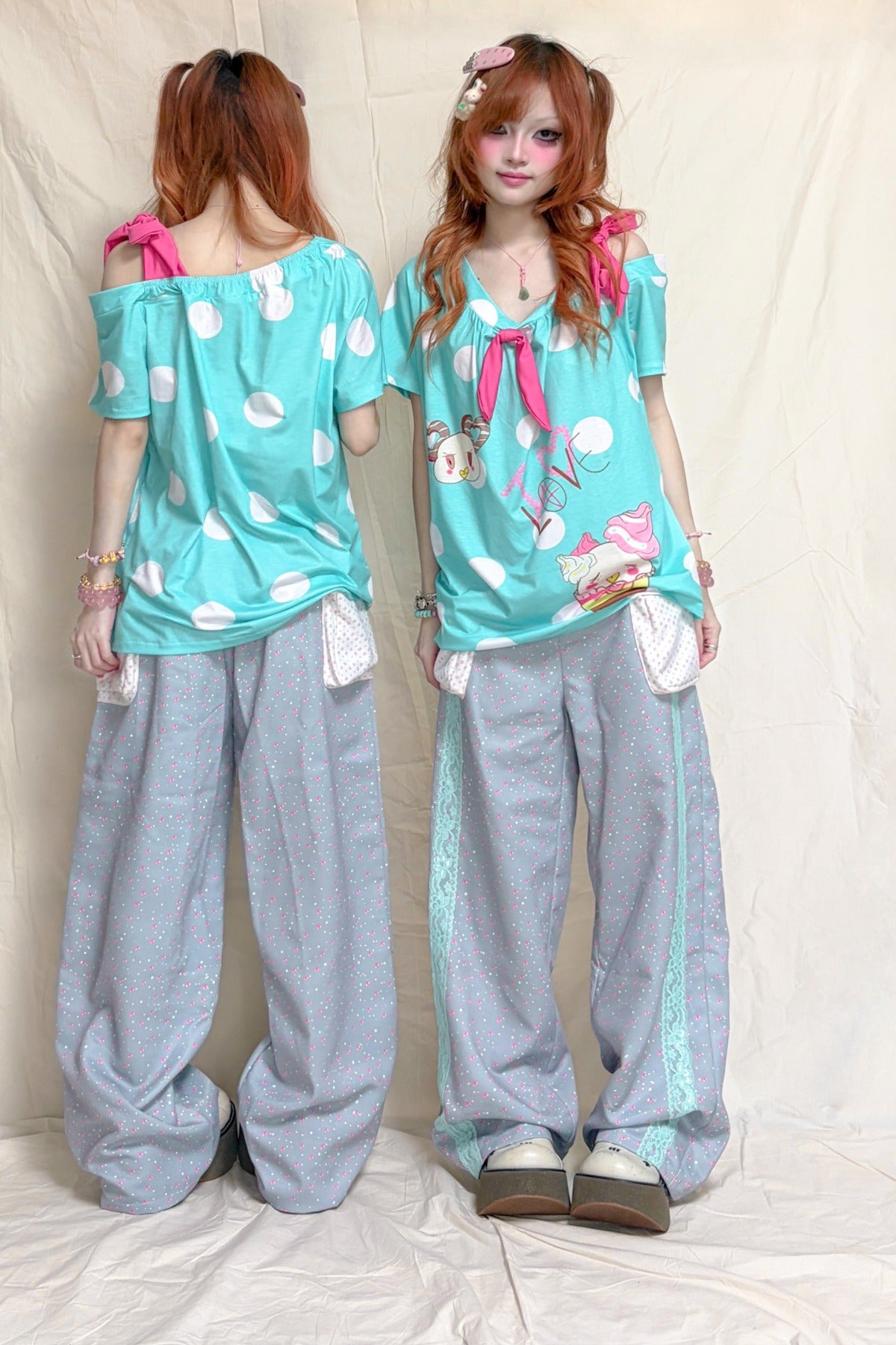 Floral Color-Block Lace Patchwork Wide-Leg Pants