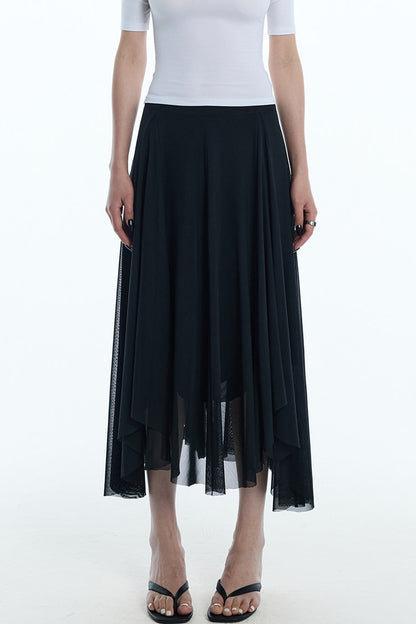 Asymmetrical Hem Mesh Skirt