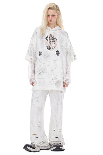 Irregular Ripped Coated Flared Sweatpants