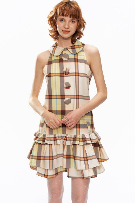 Plaid Raglan Vest Dress