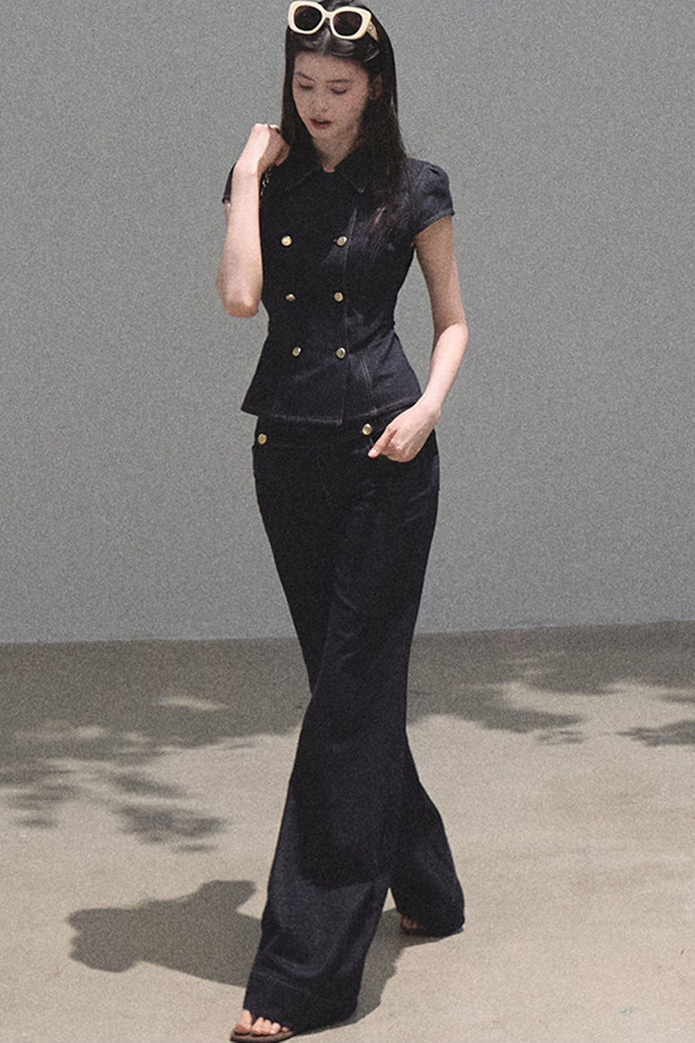 Retro Denim Waist-Cinching Dress Set-Up