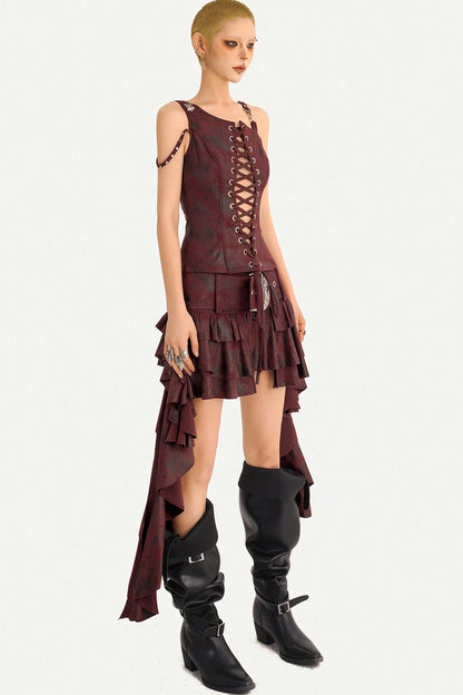 Retro Strappy Tank Top Skirt Set