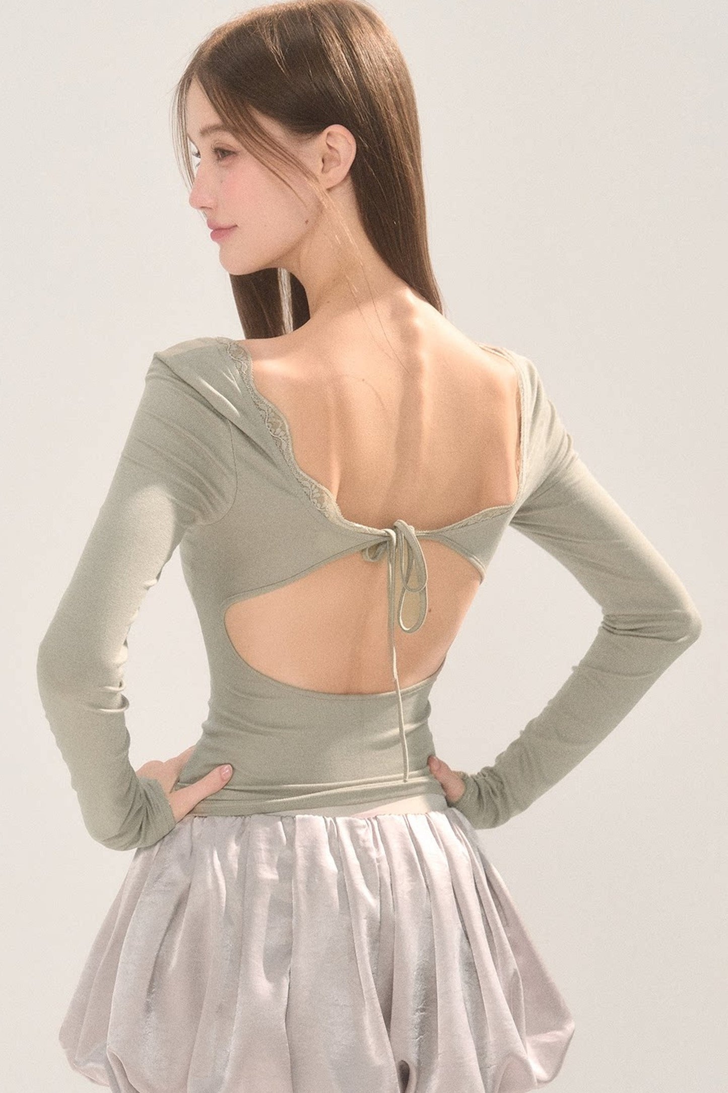 Open Back Long Sleeve Rayon Top
