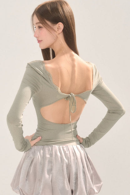 Open Back Long Sleeve Rayon Top