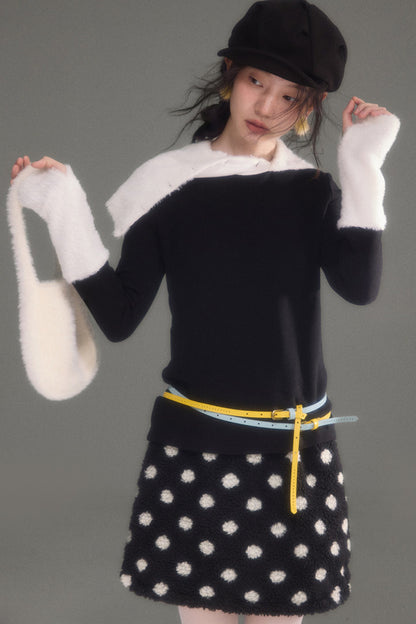 Slim Fit Plush Diagonal Lapel Knit Top