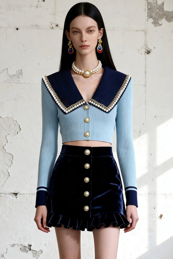Indigo Lotus Large Lapel Jacket and Skirt Set