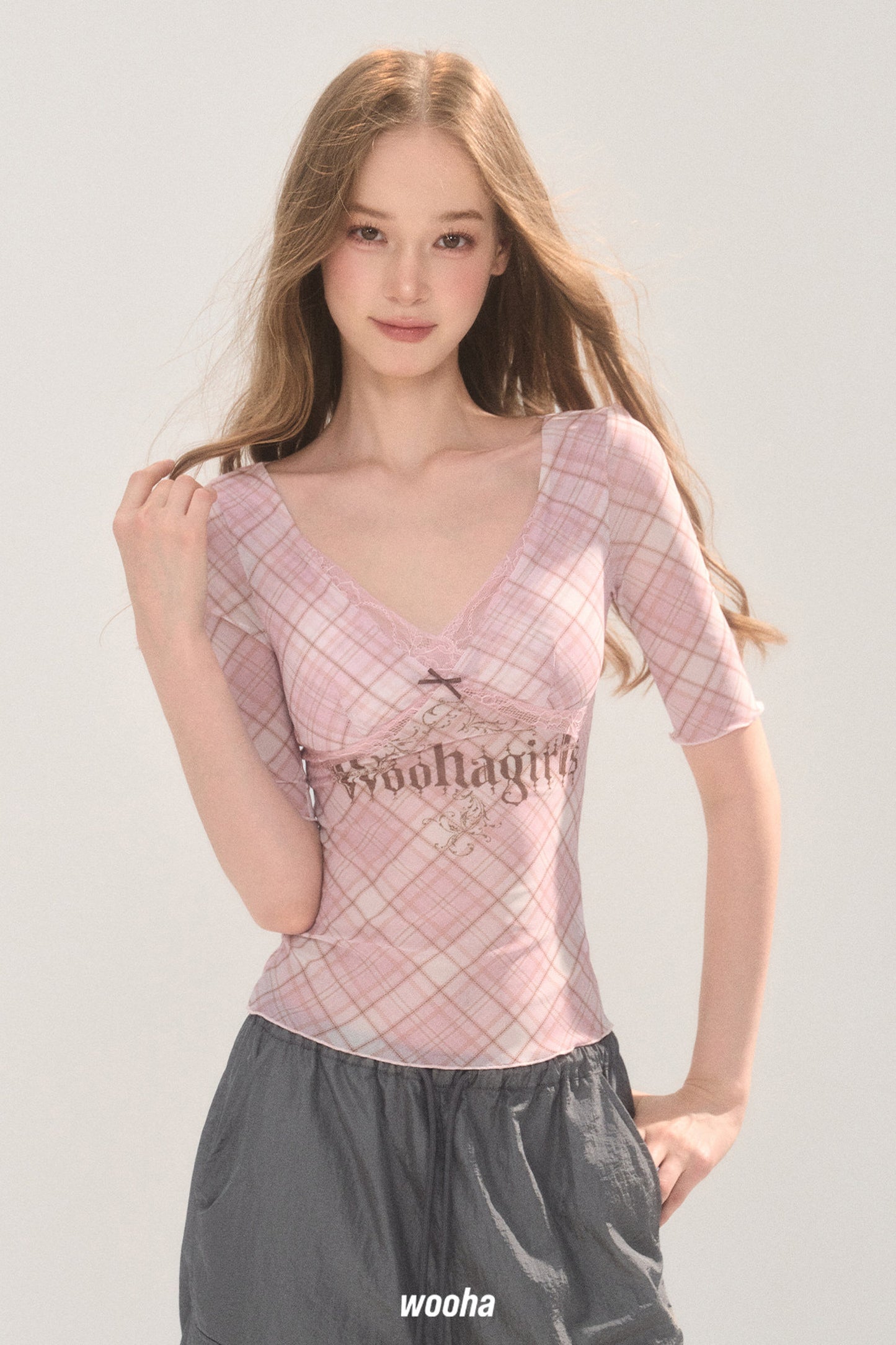 Plaid Mesh Chest Pad Top
