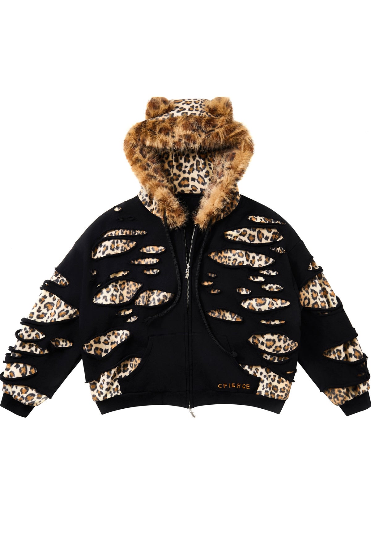 Sweatshirt double couche déchiré à imprimé léopard