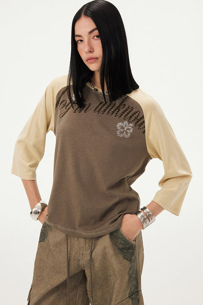 Oversized Slogan Print Raglan T-Shirt