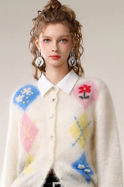 Cardigan a maglia color block