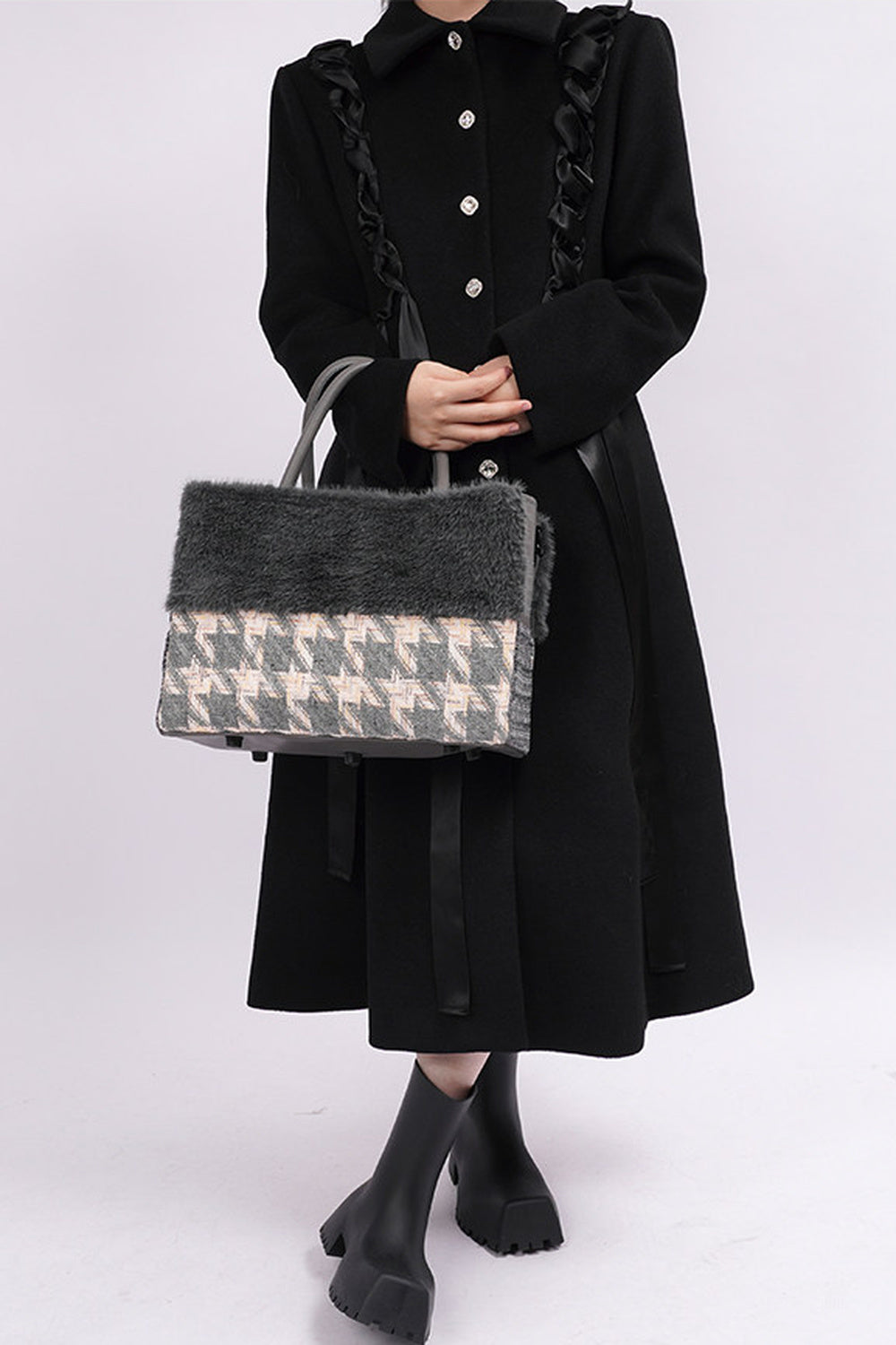 Furry Color-Block Tote Bag
