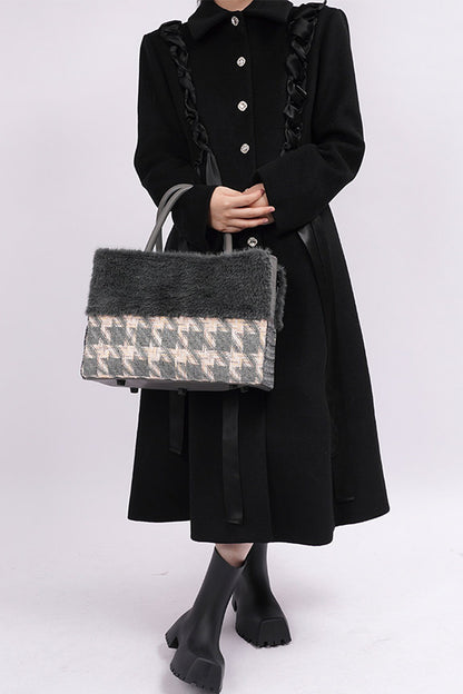 Furry Color-Block Tote Bag
