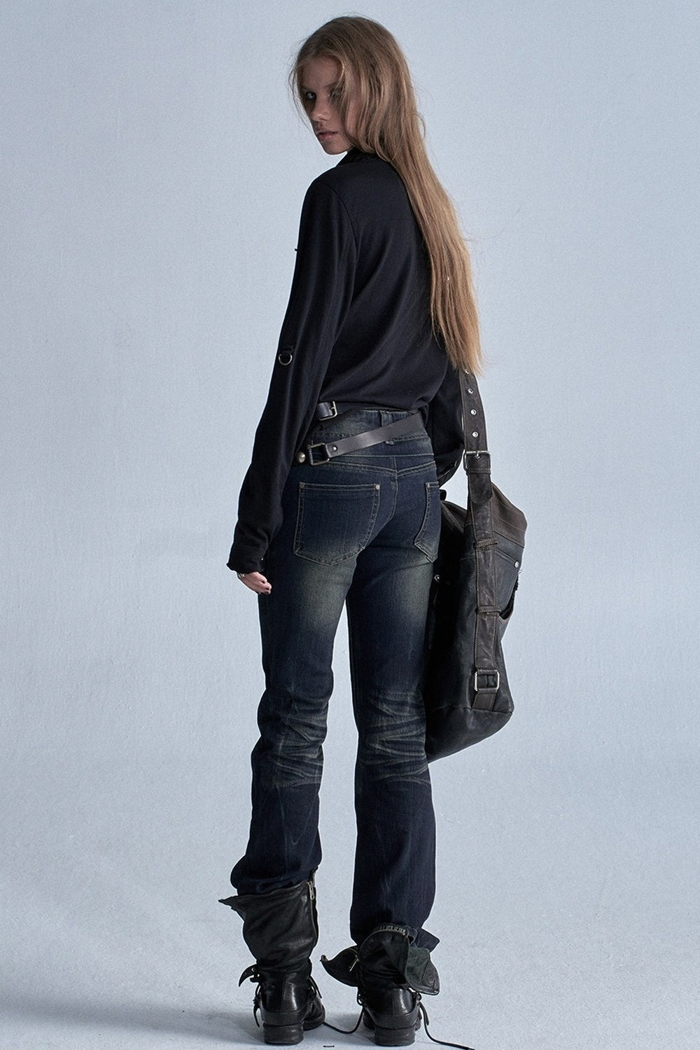 Distressed Whiskered Denim Pants