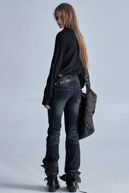 Distressed Whiskered Denim Pants