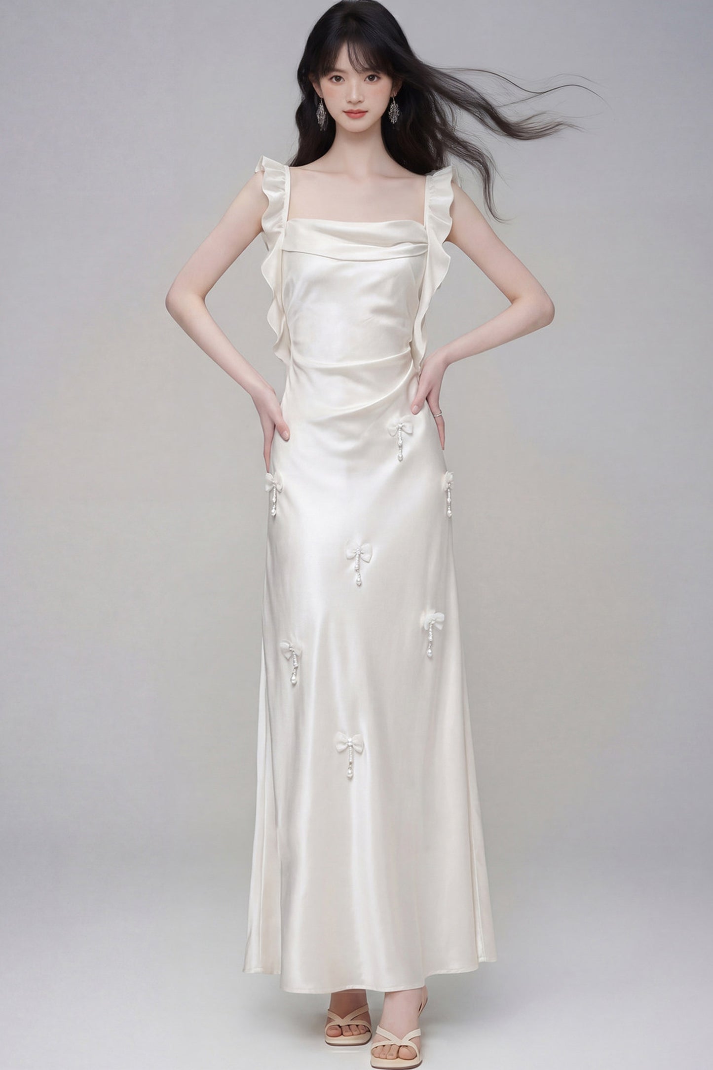 Gardenia White Satin Dress