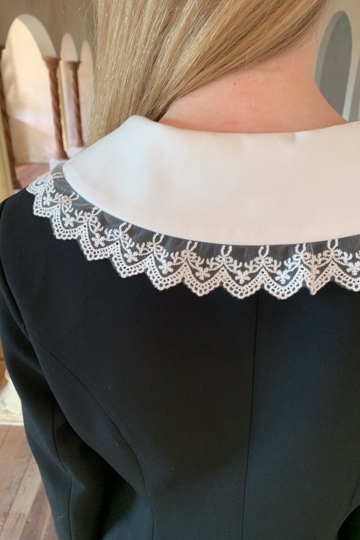 Black Lace Collar Jacket and Skirt Set-Up