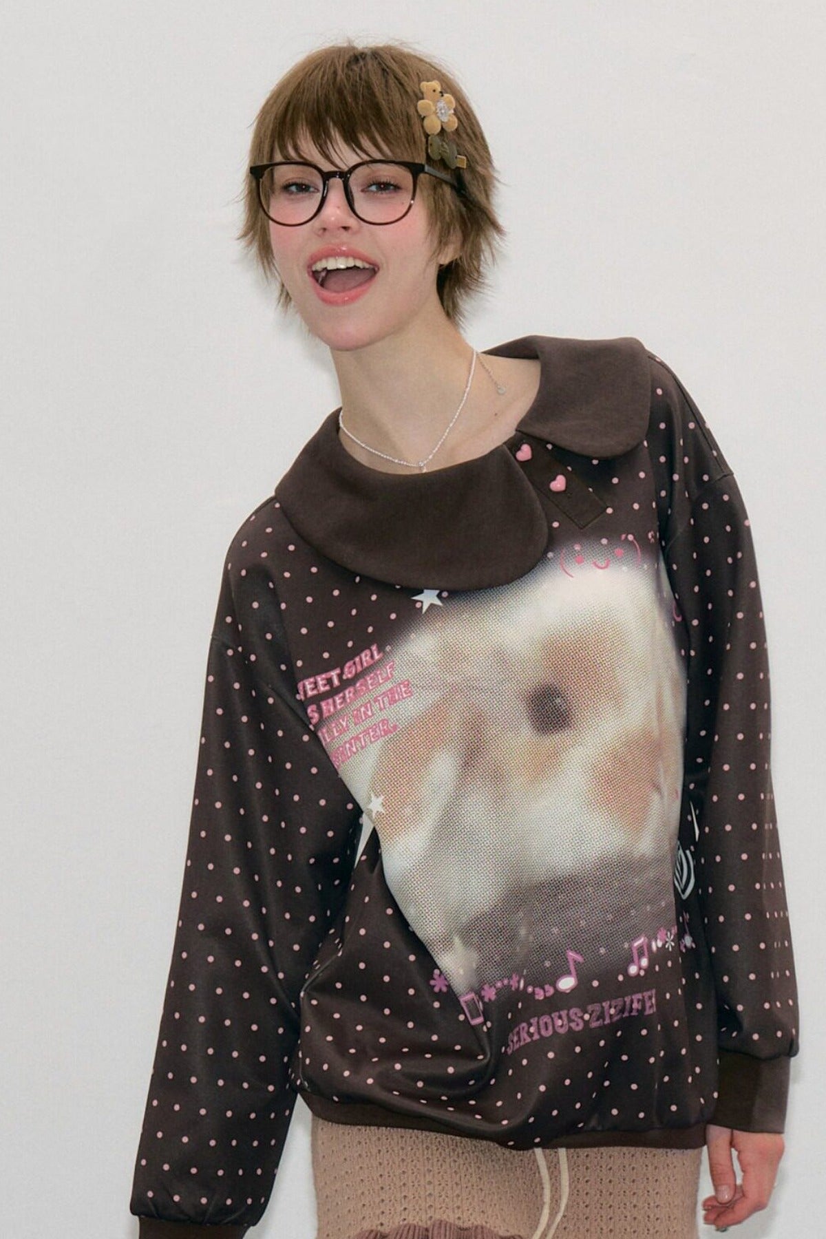 Rabbit Print Polka Dot Sweatshirt