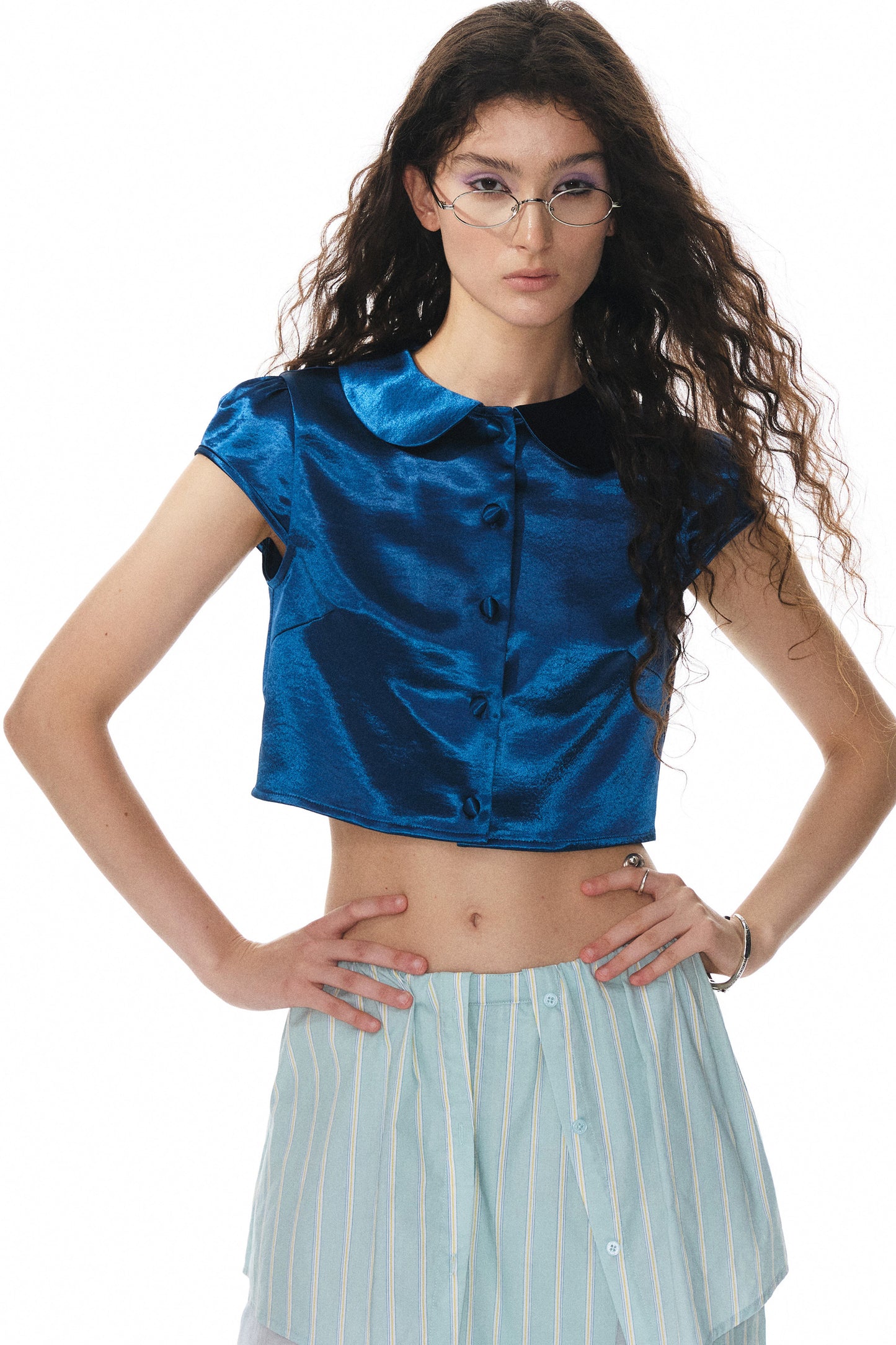 Royal Blue Glossy Blouse