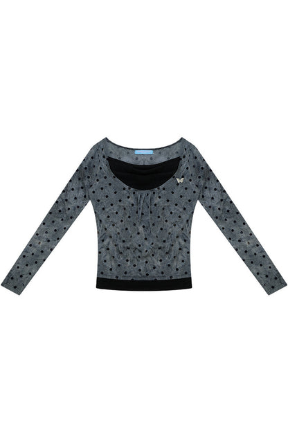 Gray Polka Dot Knit Top