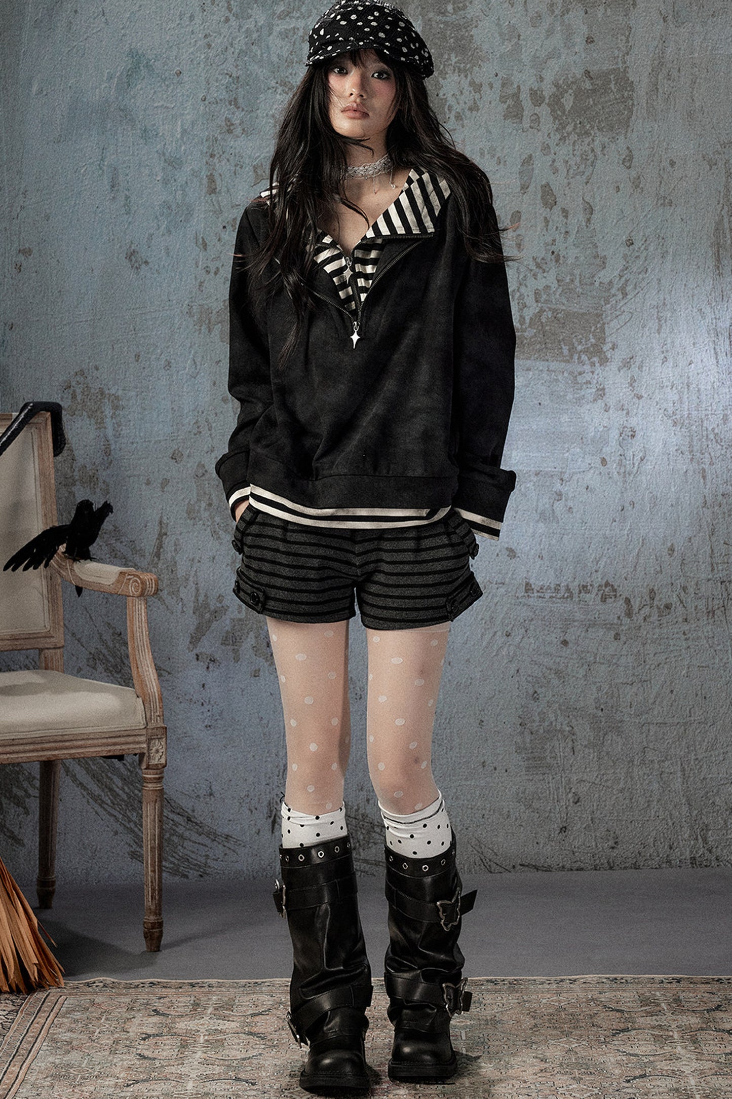 Felpa con cappuccio leggera tie-dye con mezza zip