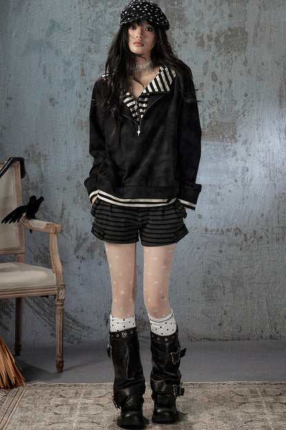 Felpa con cappuccio leggera tie-dye con mezza zip