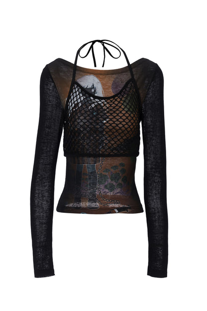 Balloon Portrait Mesh Patchwork T-shirt