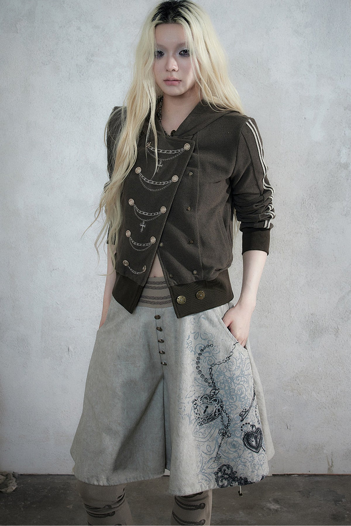 Punk Print Layered-Look Skirt