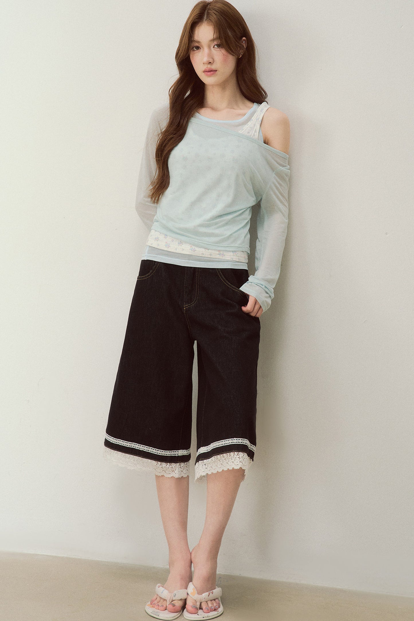 Cooling Layered-Look Long-Sleeve Blouse Set