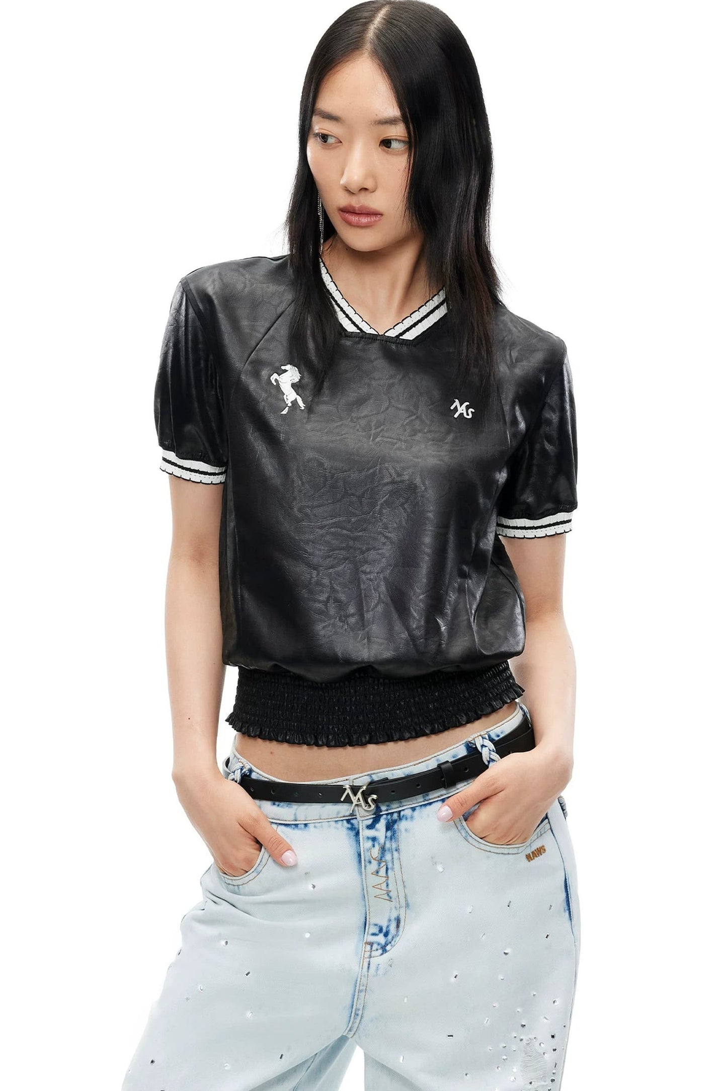 Textured Satin Embroidered Tee