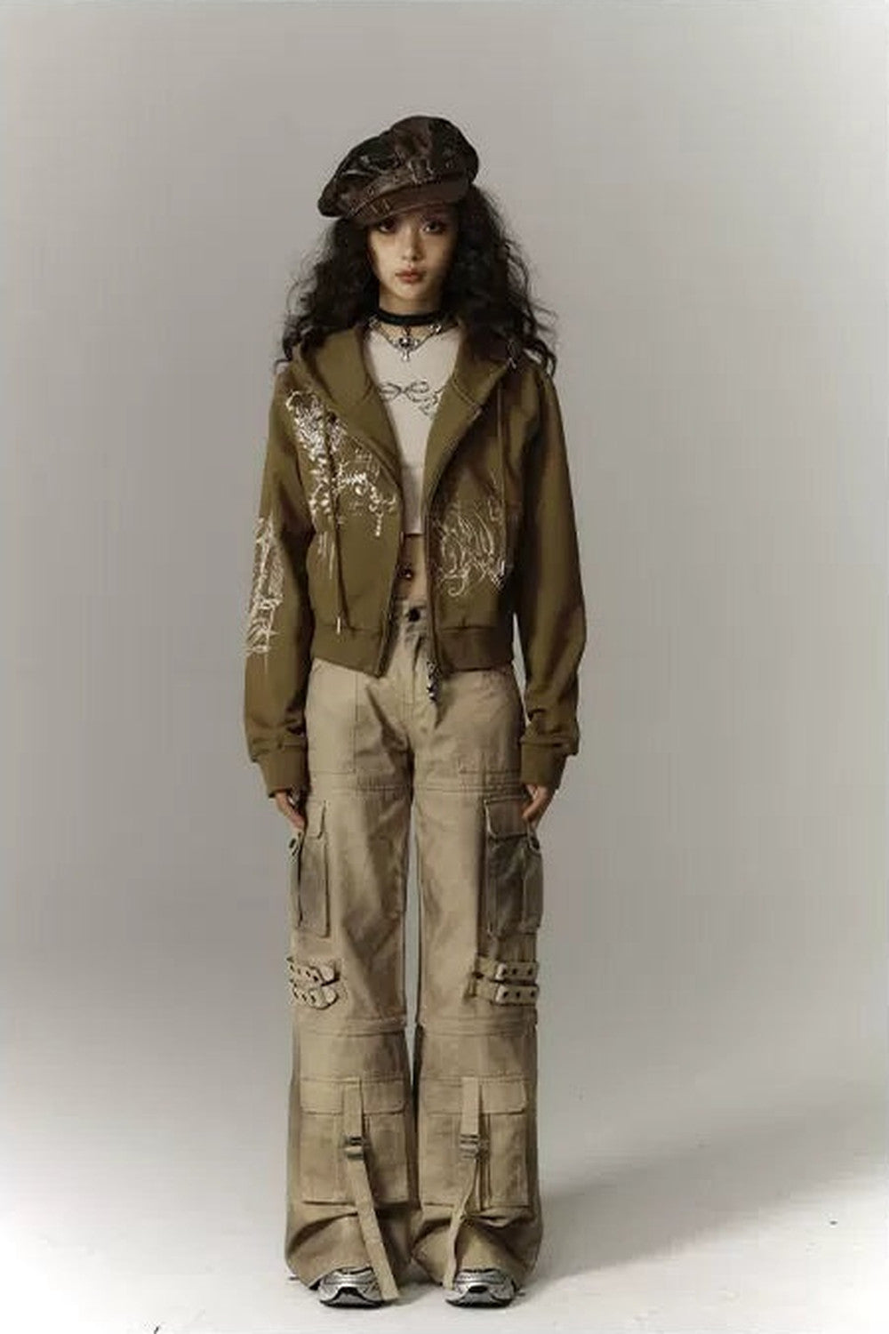 Detachable Washed Workwear Wide-Leg Pants