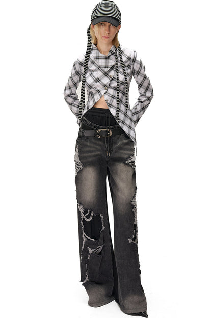 Irregular Plaid Layered-Look Multi-Wear Shirt