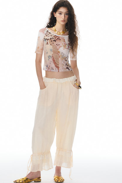 Beige Lace Lantern Pants