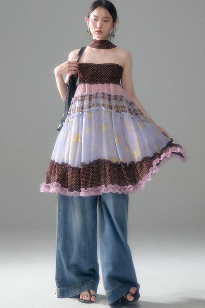Brownie Tart Patchwork Tube Top Skirt