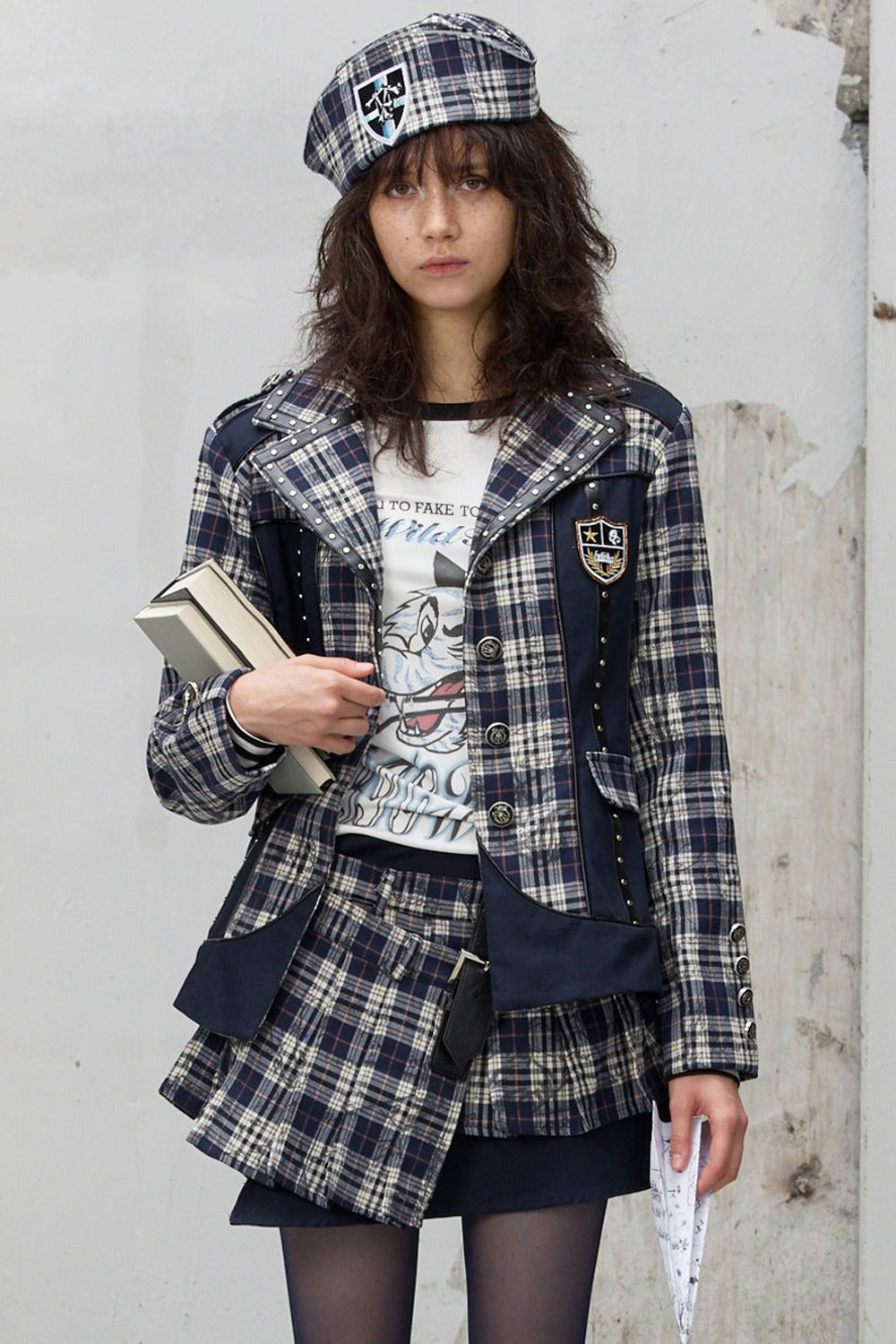 Asymmetrical Pleated Plaid Graffiti Skirt