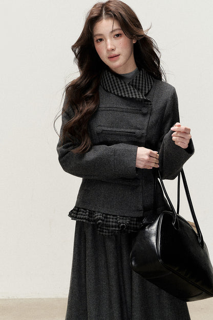Preppy Double-Breasted Jacket and Skirt Set-Up