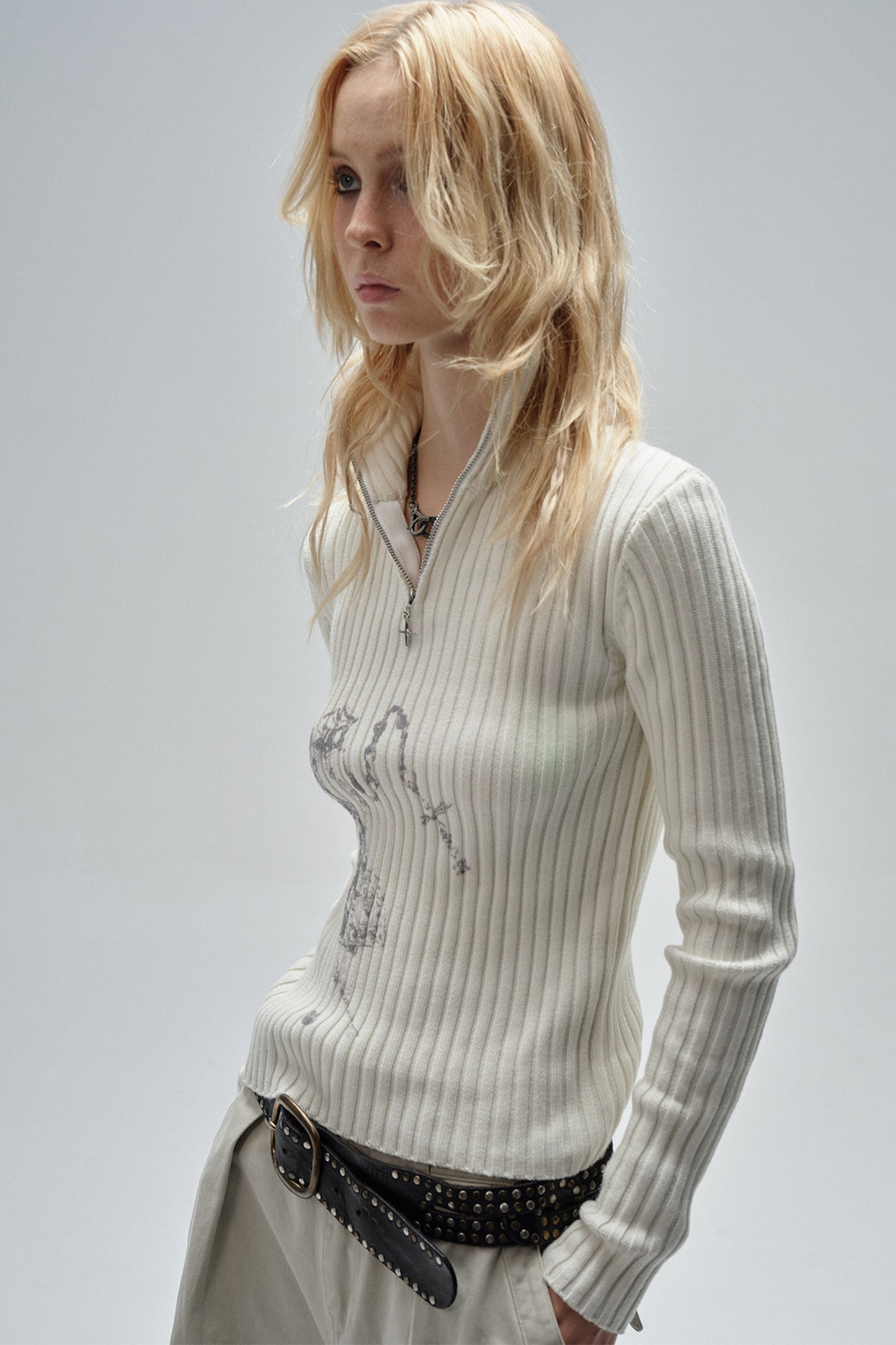 Punk Print Ribbed Half-Zip Sweater