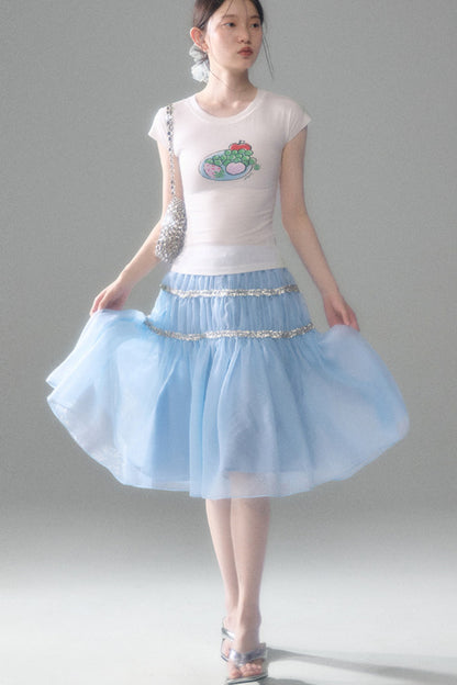 Pearlescent Mesh Sequin A-Line Skirt