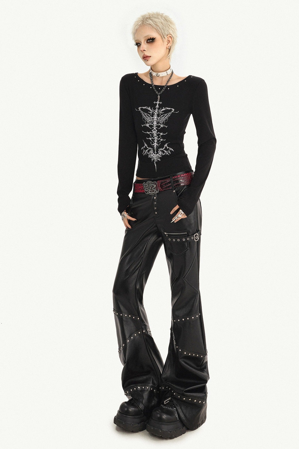 Black Skeleton Long-Sleeve Base T-Shirt