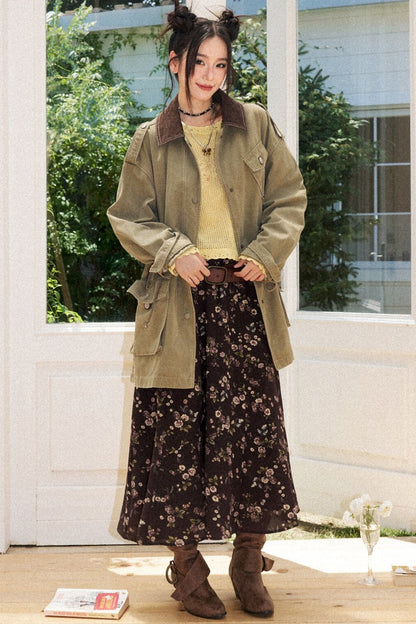 Vintage A-Line Elastic Waist Skirt