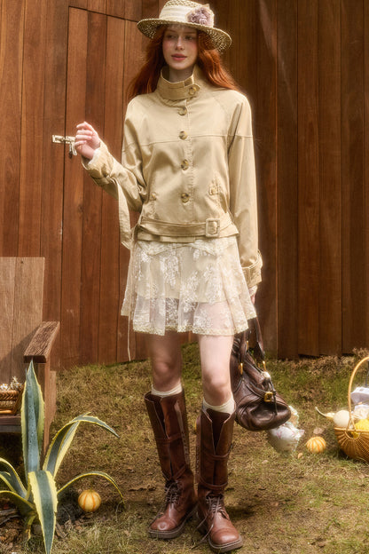 Skin Brown Short Trench Jacket