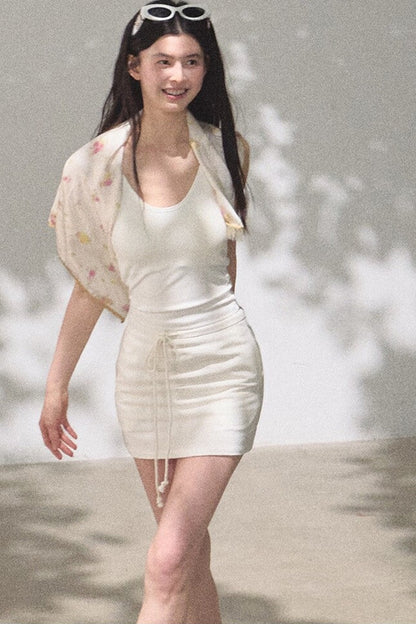 Bright Clouds Linen Skirt