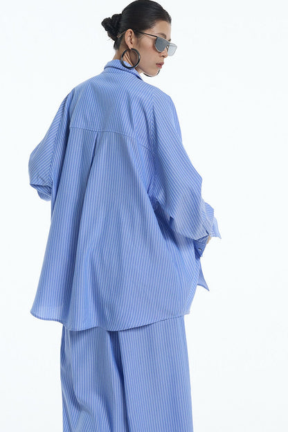 Nautical Blue White Striped Blouse