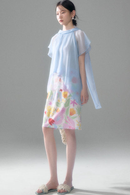 Hand-Painted Bird And Flower Print Skirt